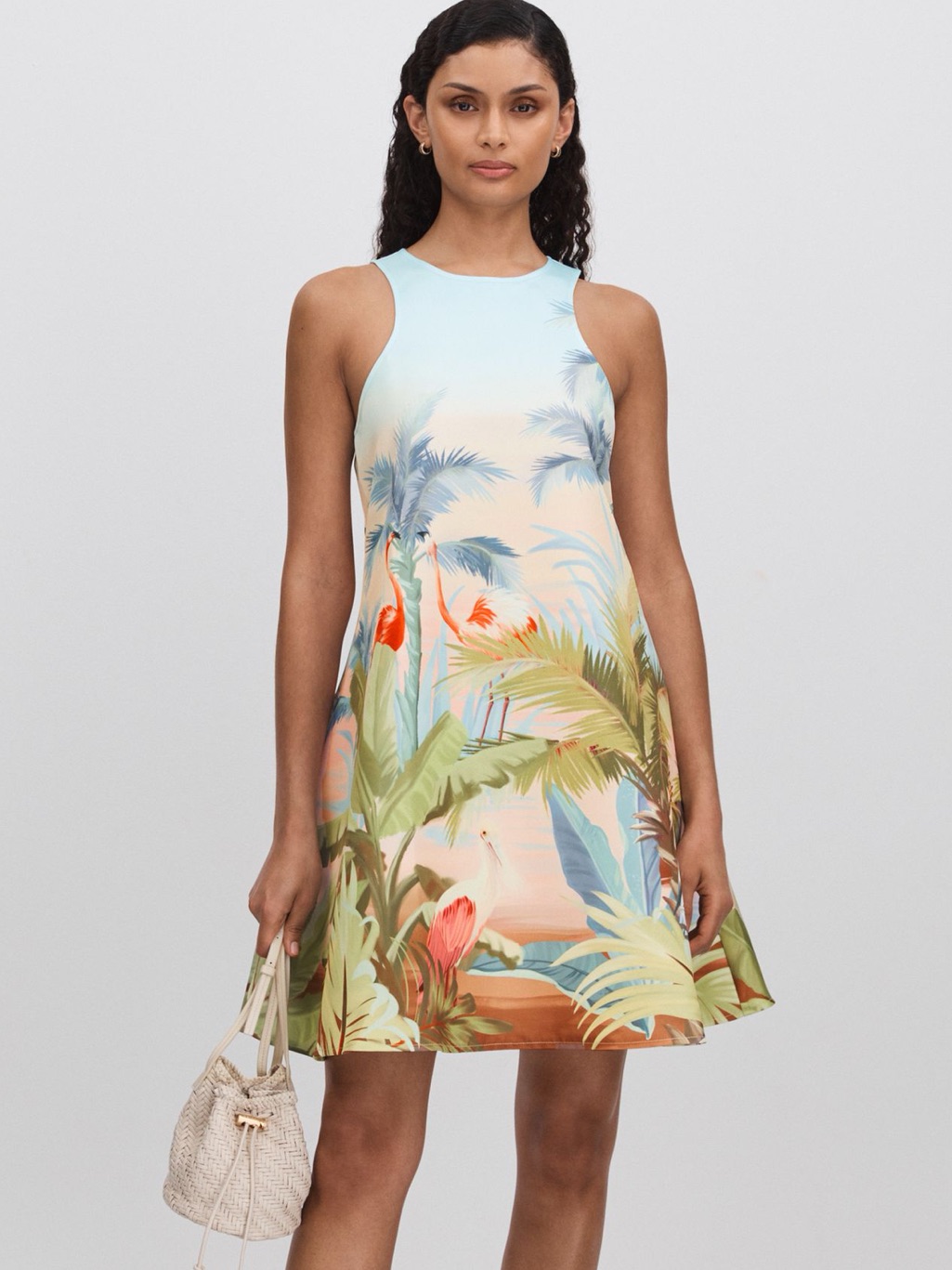 Leo Lin New Multicolor Tropical Print A-Line Carla Mini Dress Us Size 8